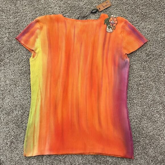 NWT Belldini Top Large Shirt Embellished Orange Tye Dye Boho‎ Embroidered Floral - Picture 11 of 16